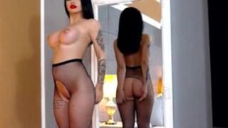 KhandiJanel - Big ass big tits black haired KhandiJanel fingering herself